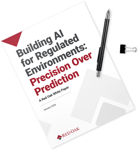 Red Oak white paper cover with the title "Building AI for Regulated Environments: Precision Over Predictuion"